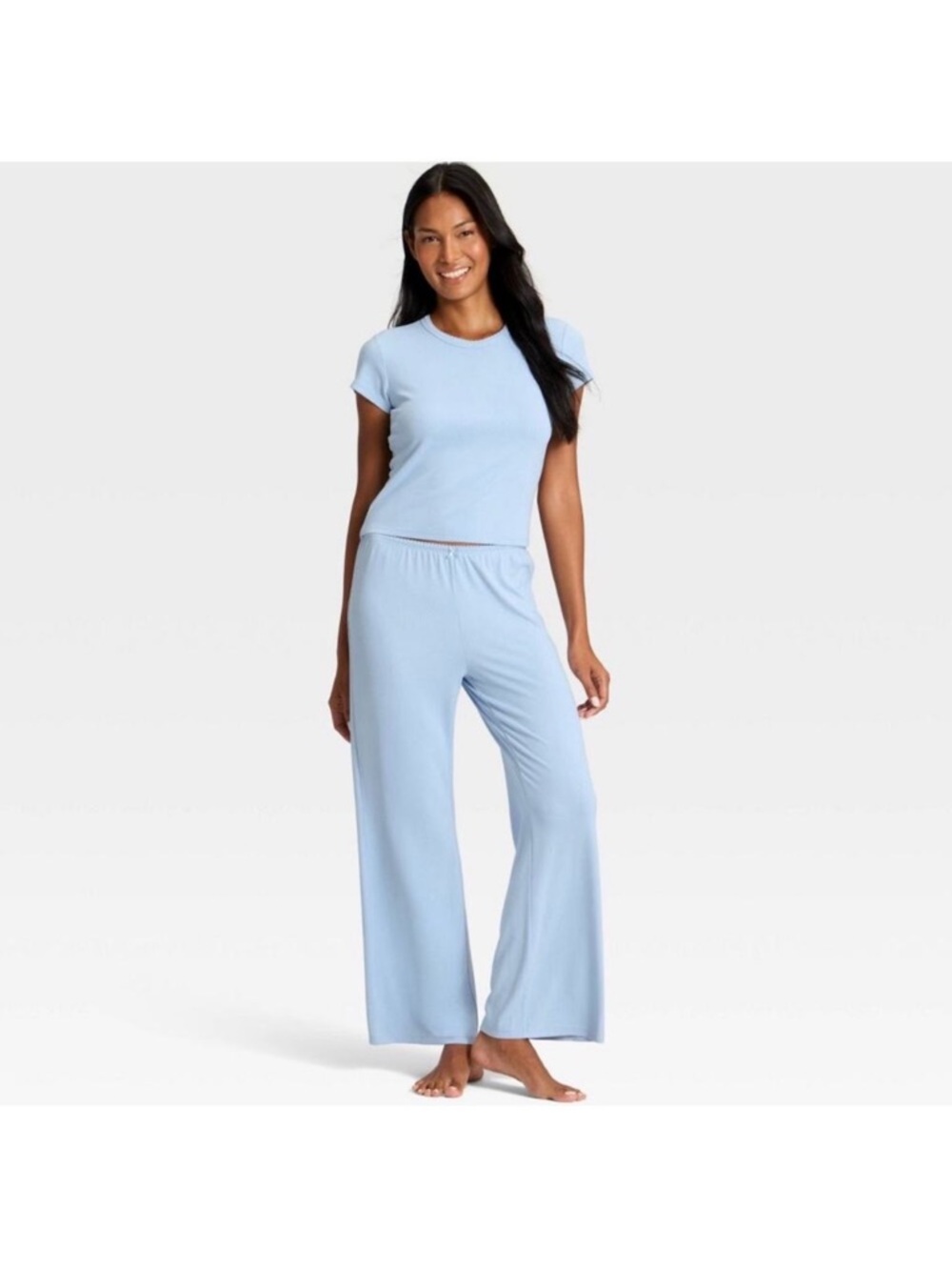 Women’s Soft Ribbed Pajama Pants Auden Light Blue - Picture 2 of 2